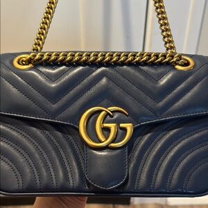Gucci Blue and Gold Quilted Shoulder Bag